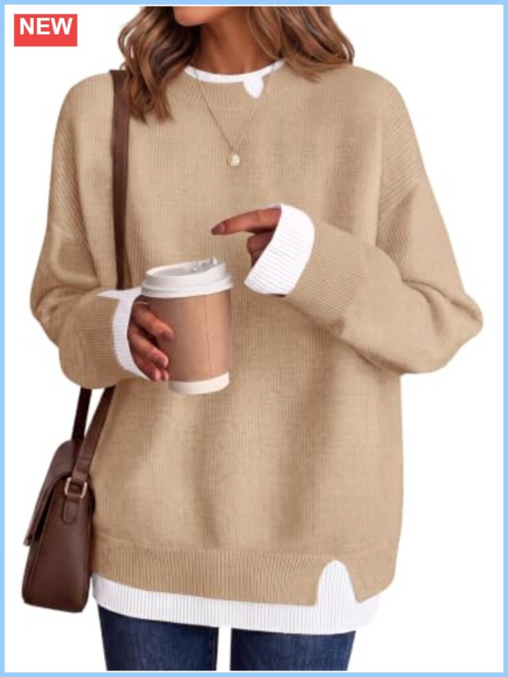 Womens Fall Sweater Crewneck Long Sleeve Layered Pullover Top